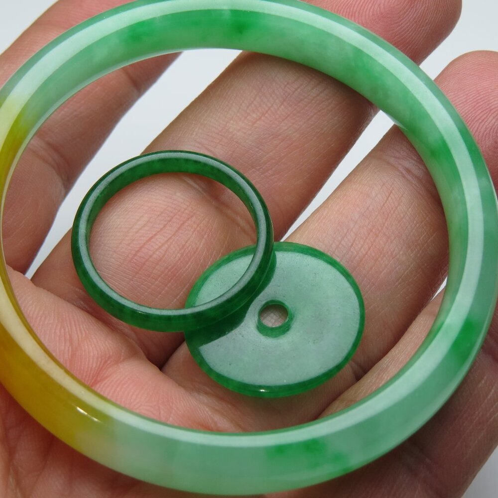 "Natural Jade bangle +   REE Jade Ring & Jade Donut 57mm "